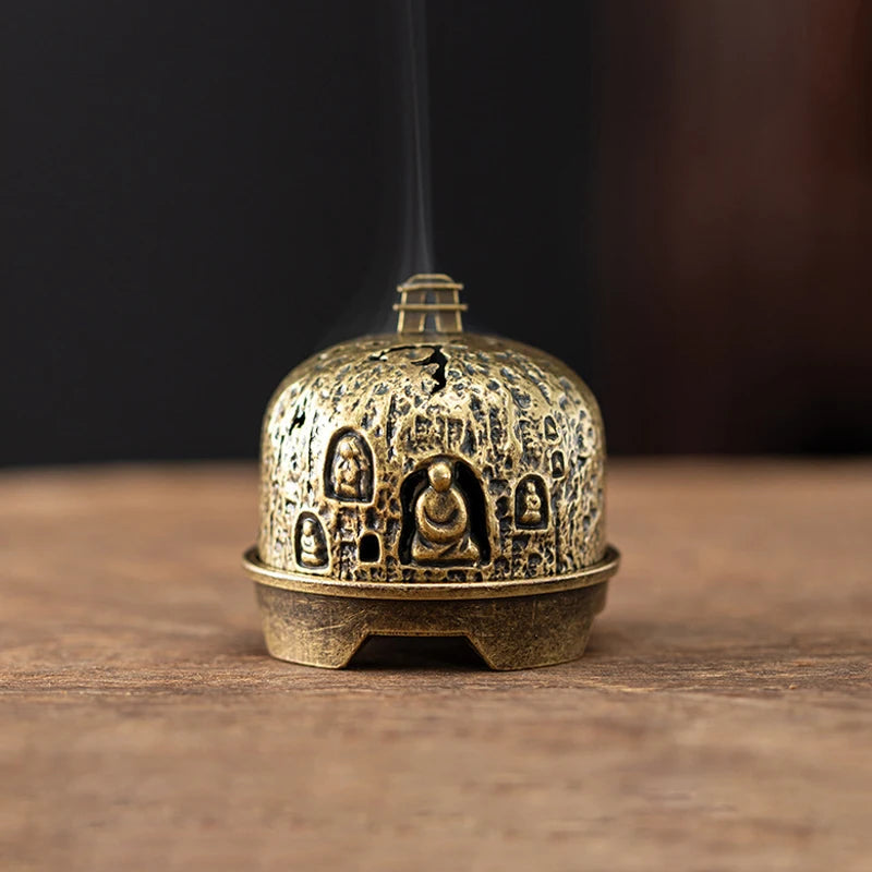 censer artisanal bronze ornementé motifs géométriques vintage floral deco maison