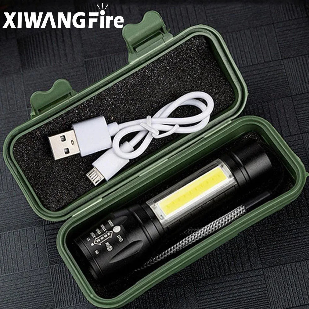 lampe torche rechargeable led noire camping outdoor 450 lumens variateur cordon usb