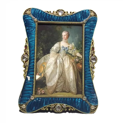 cadre photo métal bleu doré texture veloutée ornements classique baroqueintérieur fixations invisibles