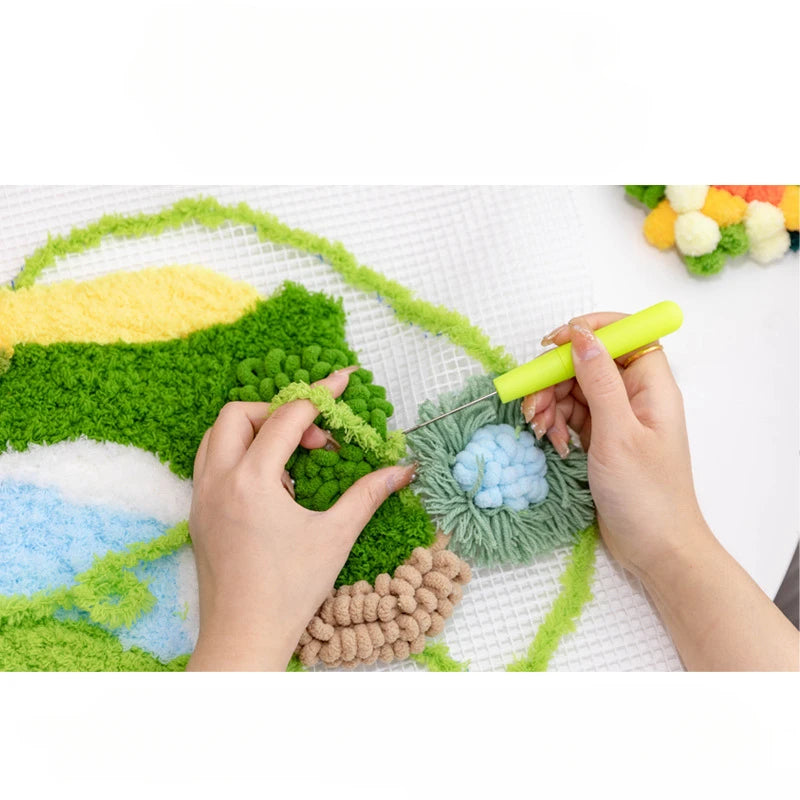 tapis décoratif tapisserie artisanale motif floral couleurs vives créatif tapis mousse boules laine