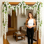 guirlande florale artificielle rose blanc vert décoration extérieure fleurs feuilles décorative romantique fixations incluses