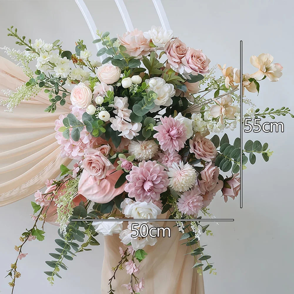 bouquet artificiel rose feuilles vertes mariage anniversaire baby shower extérieur classique fleurs variées