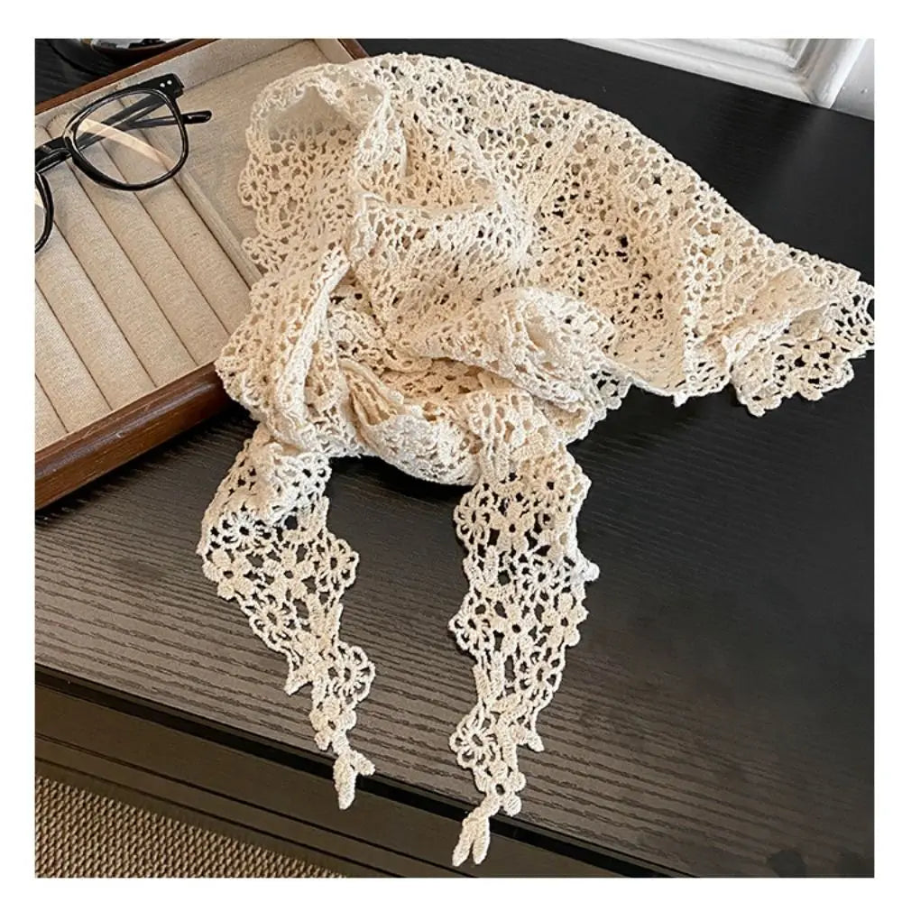 foulard dentelle motif floral blanc cassé classique vintage été femme junior décontracté polyester haute