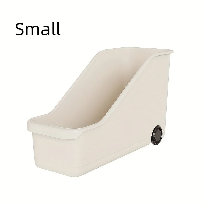 bac rangement moderne boîte stockage réutilisable roulettes poignée beige clair plastique