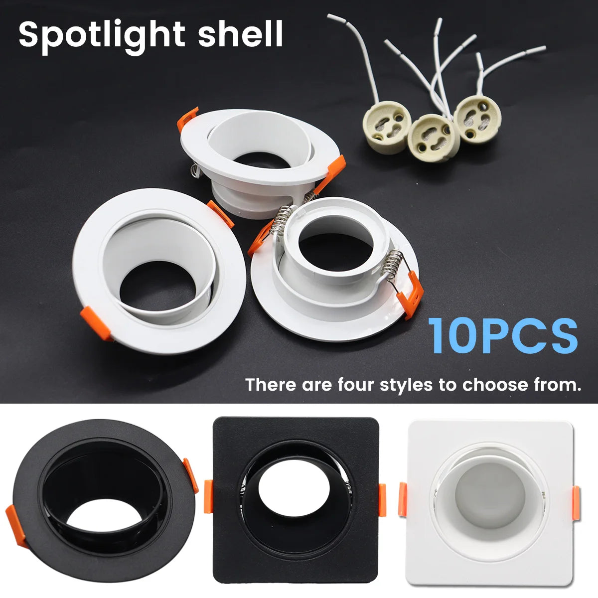 projecteur led base gu10 gu5.3 shell blanc noir moderne arrière fixations spots