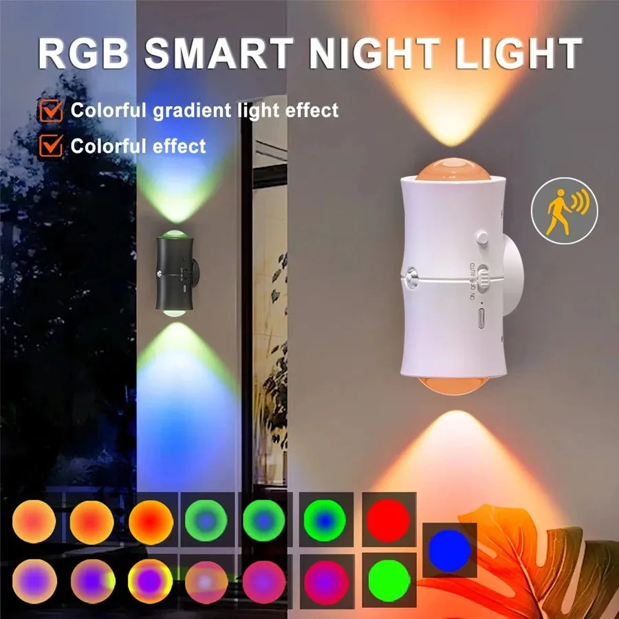 lampe nuit intelligente led rechargeable blanc moderne détecteur mouvement touches ambianceRGBOptique