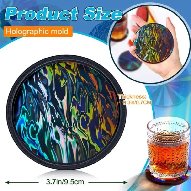 moule résine holographique géométrique moderne noir multicolore effet 3d silicone 9.5cm