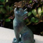 statue chat papillon bronze vert marron extérieur jardin decoratif resine aspect patine texturéextérieur