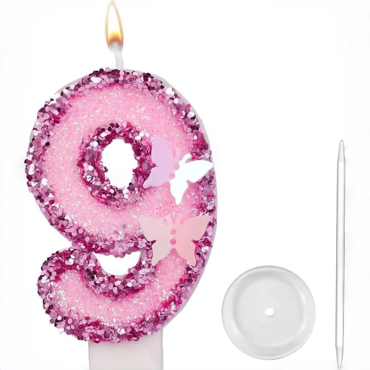 bougies anniversaire forme chiffres rose pailletées papillons relief festives