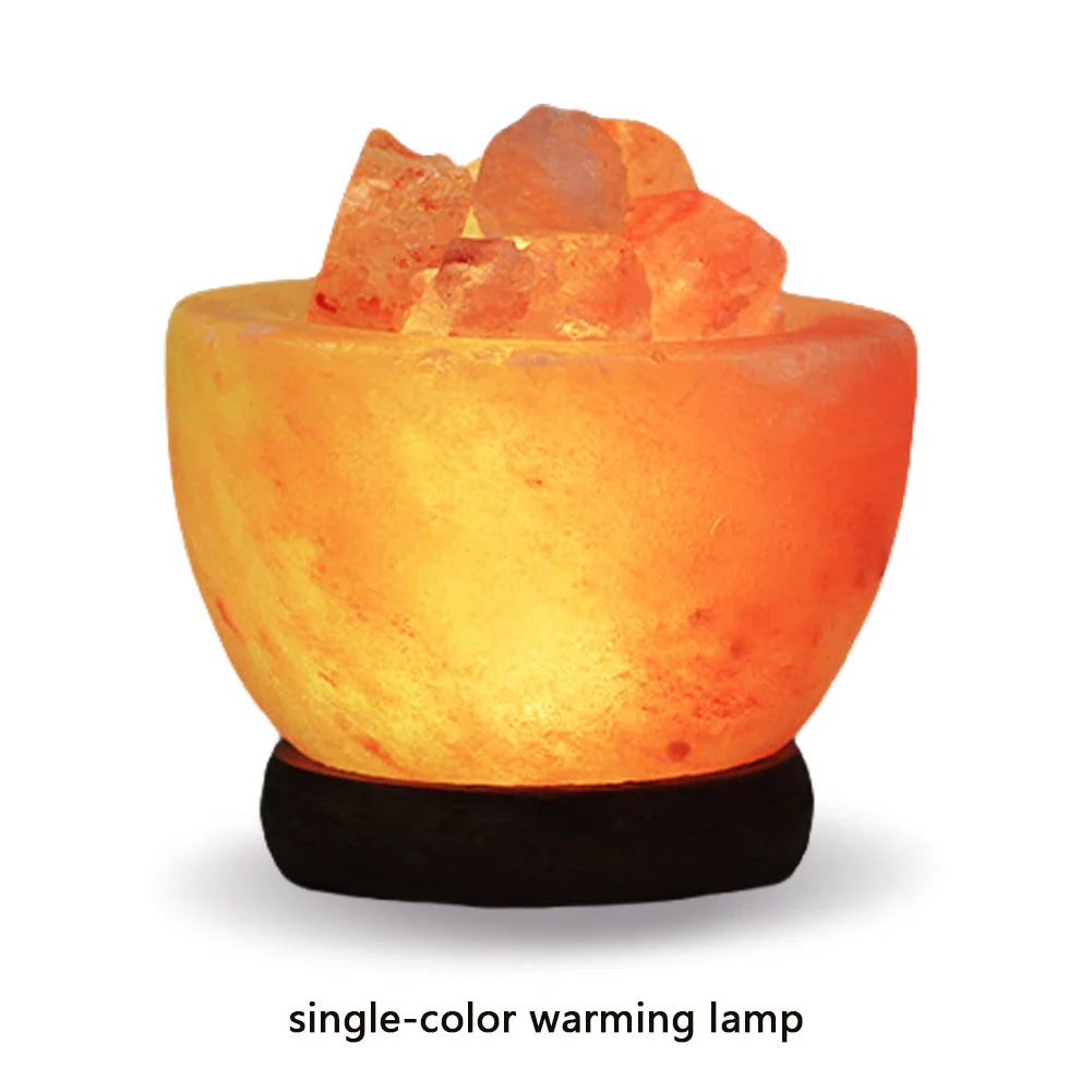 lampe sel himalaya veilleuse led moderne minimaliste orange jaune noir granuleux chambre coucher ambiance