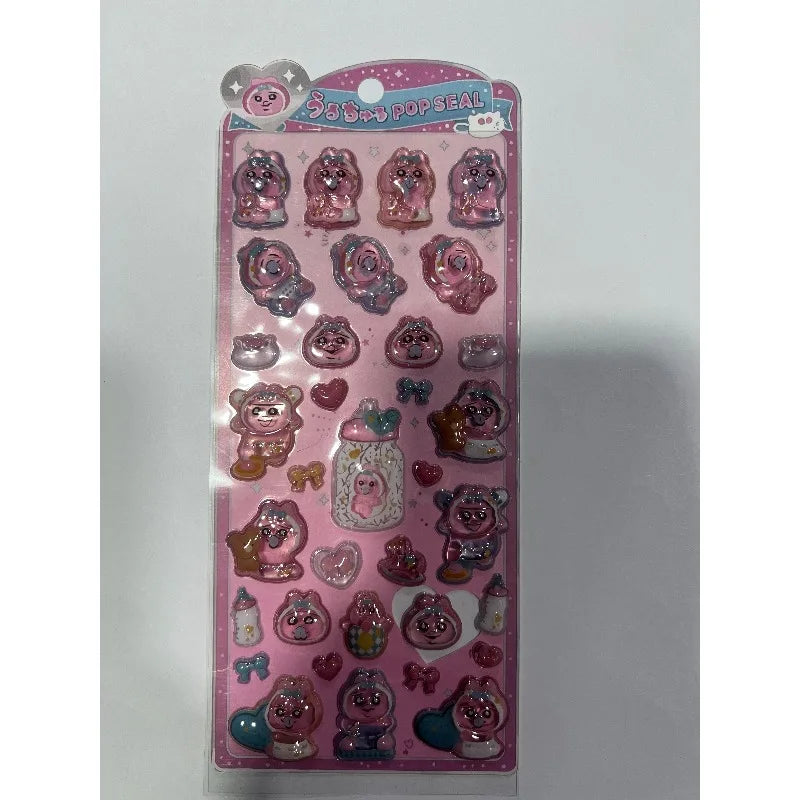 autocollants animaux mignons coeurs étoiles cartoon opaques beige rose vert clair enfants DIY