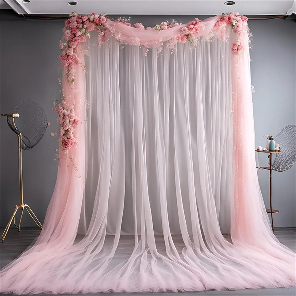 rideaux tulle transparent rose blanc mariage décoration romantique élégante champêtre