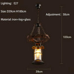 Suspension lumineuse industrielle marron doré verre translucide ampoules métal bois vintage