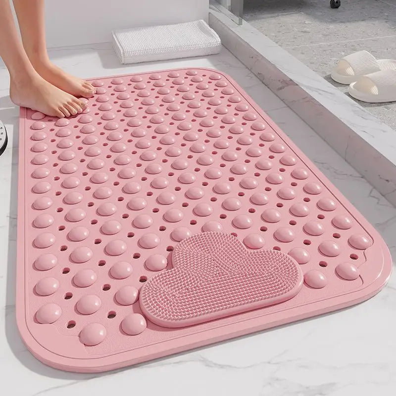 tapis bain rose clair gris bleu coeurs points adhésif moderne pvc salle bain douche