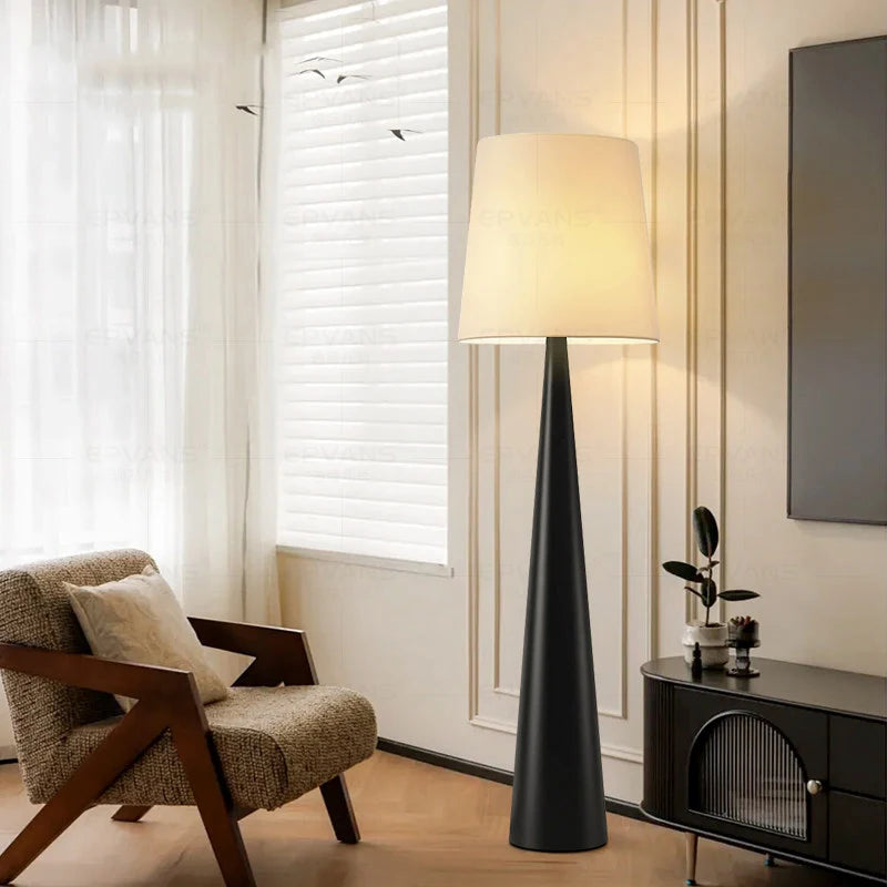 lampe pied moderne minimaliste conique noir abatjour blanc crème éclairage salon chambre télécommande adjustable