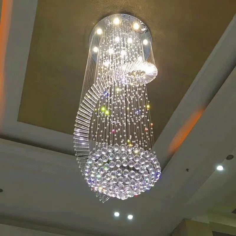 lustre suspension cristal transparent moderne éclairage escalier salon hall maison luxe
