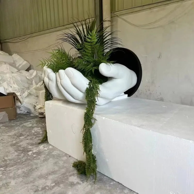 vase blanc main sculptée moderne décoration intérieure plante artificielle feuilles vertes adhésif unique