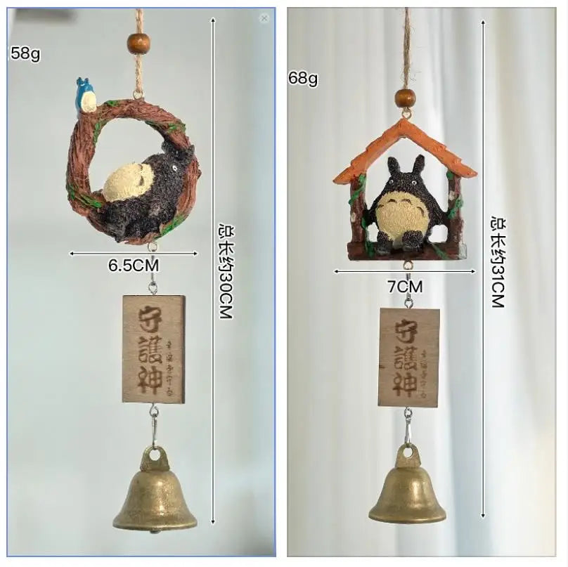 ornements résine cloches jardin japonais totoro animal compagnie motifs bois opaque artisanal
