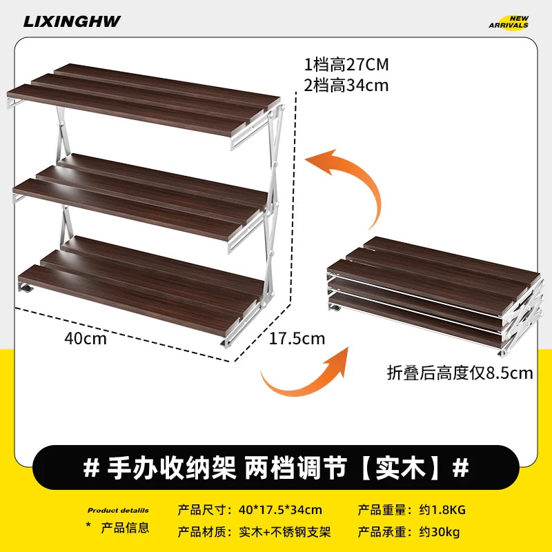 étagère pliable bois marron métal argenté moderne fonctionnelle clips niveaux rangement 30kg charge