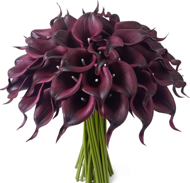 bouquet artificiel violet noir blanc moderne élégant mariage décoration vase calla fleurs blanches