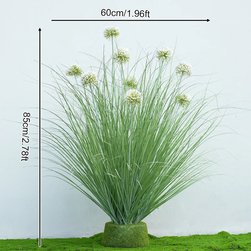 décoration extérieure plante artificielle verte rose blanche feuilles fines fleurs blanches moderne minimaliste pot