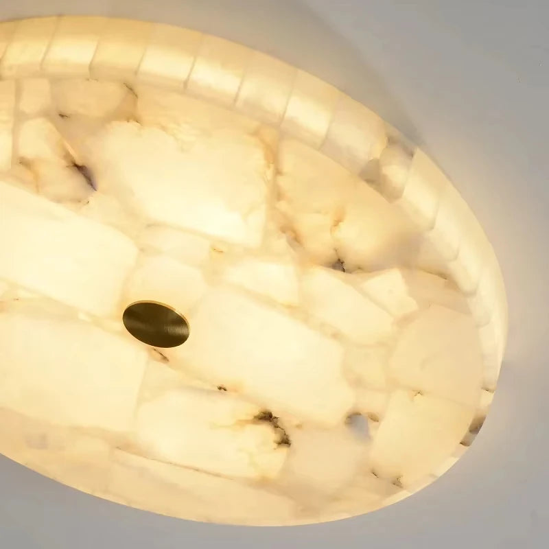 plafonnier moderne led marbre blanc semi transparent texture métal pierre