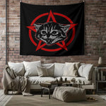 tapisserie murale gothique chat yeux croix géométrique noir rouge gris contemporain graphique decoration chambre