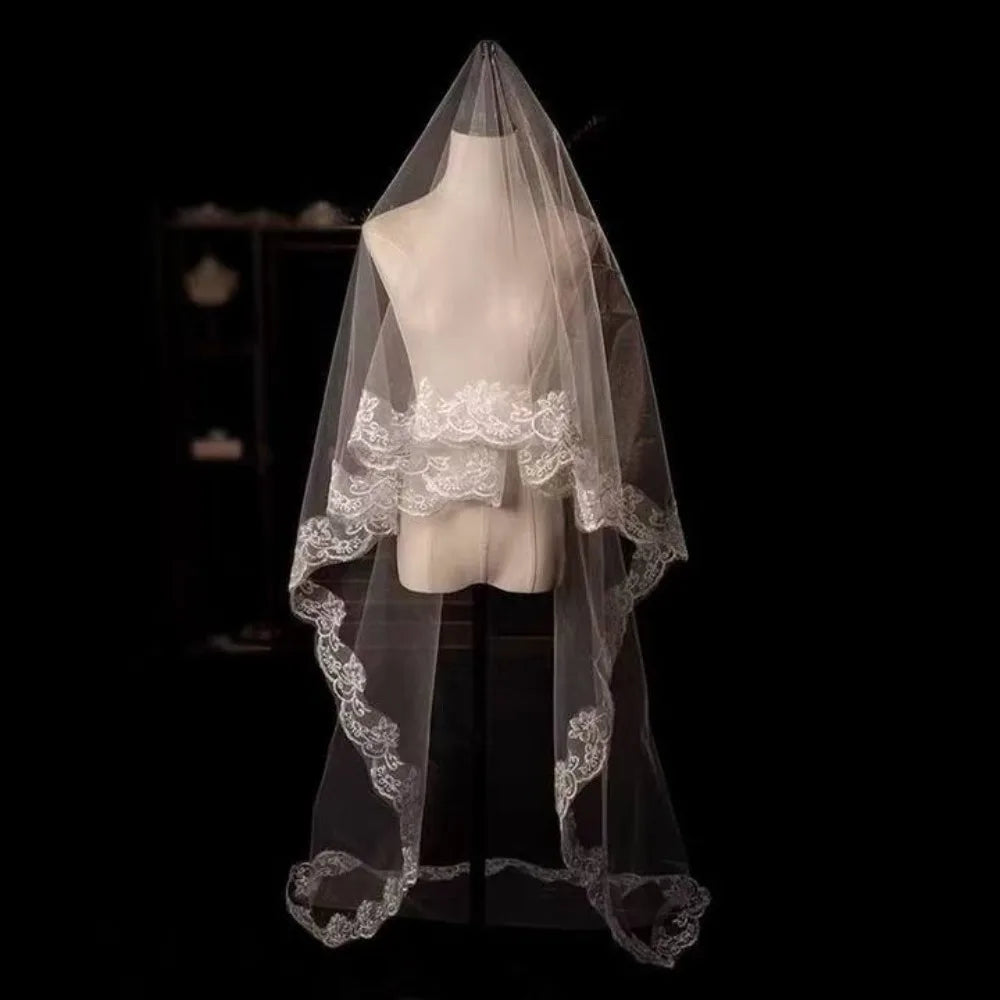 voile mariée blanc dentelle polyester classique translucide 1.5m 2.5 3m