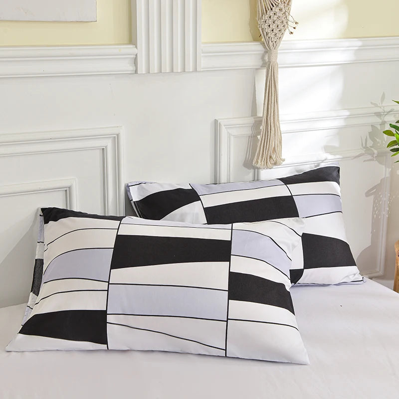 lot deux taies d'oreiller rectangulaires 48x74cm housse coussin décorative motif géométrique moderne