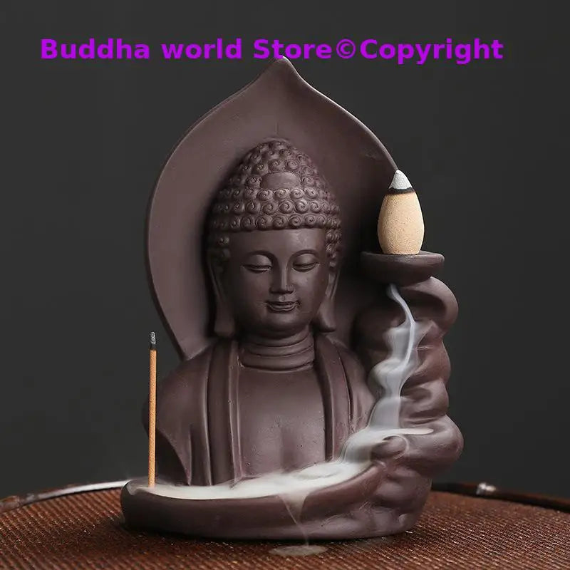 diffuseur encens bouddha forme sculptée marron relief artisanal cendre bâtonnet incense stick décoration maison