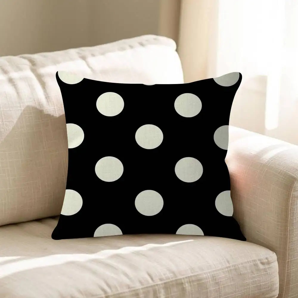 housse coussin carré motif pois animal compagnie moderne polyester coton noir blanc chambre lit