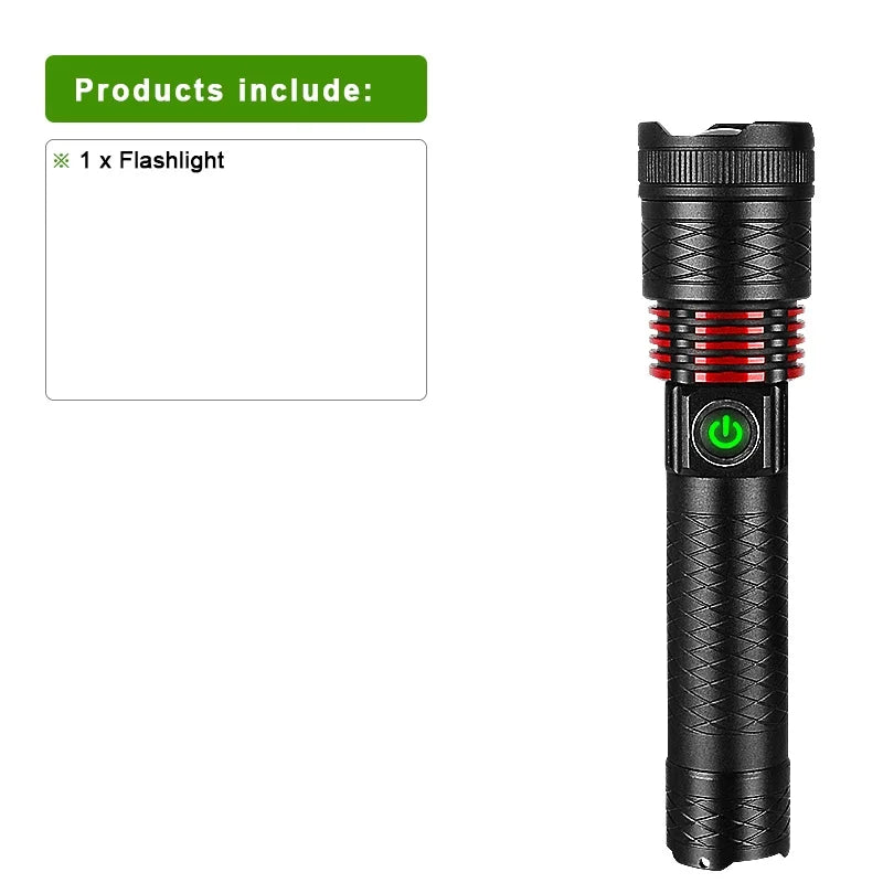 lampe torche led rechargeable usb zoomable 500mètres portée longue banque alimentation auto défense moderne