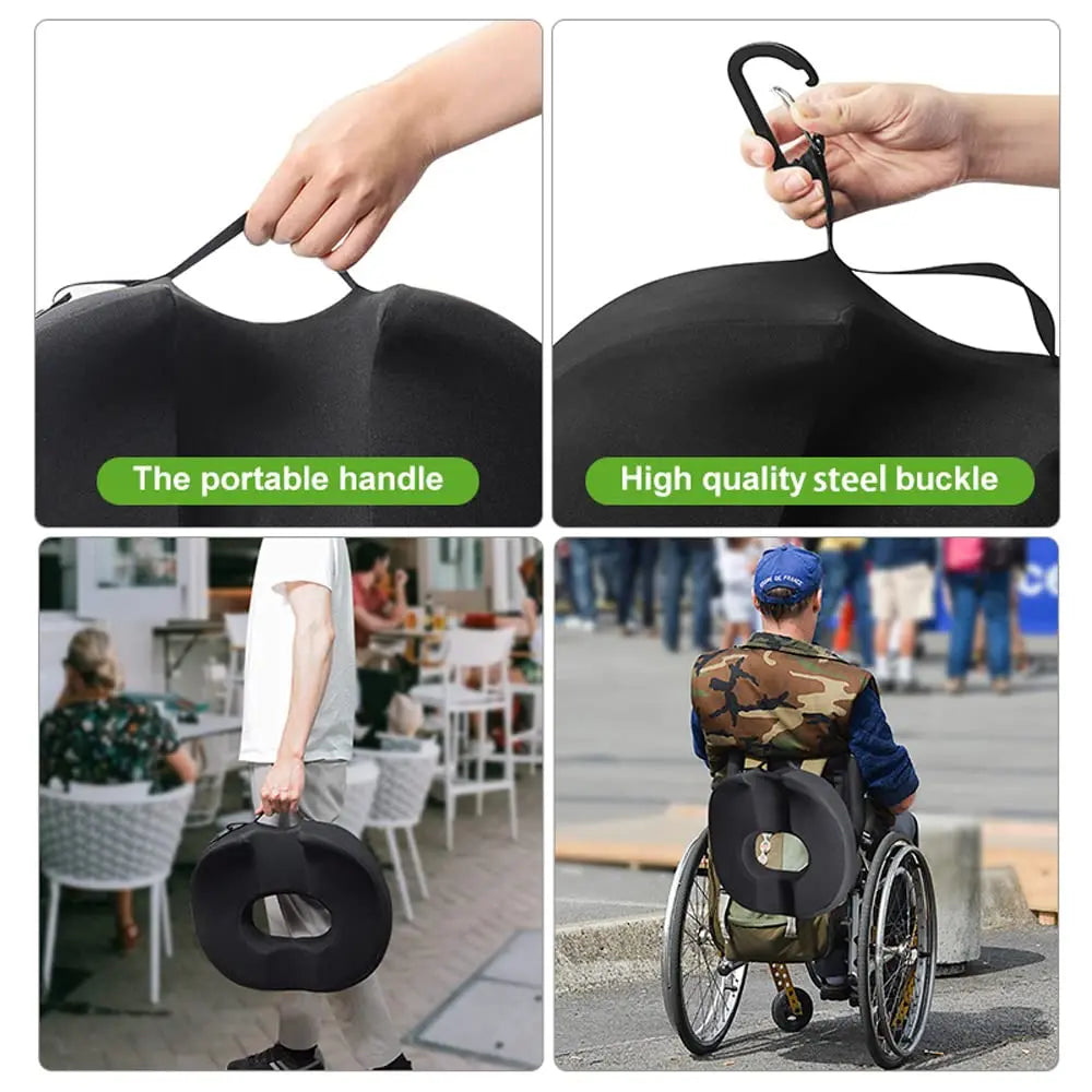 coussin soutien assise donut forme mémoire forme noir ergonomique poignée portable post partum sciatique
