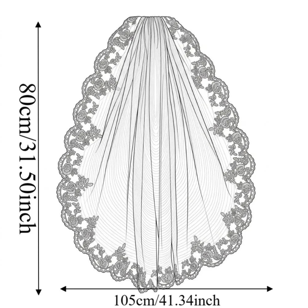 voile mariée dentelle fine blanc ornements floraux translucide classique peigne métallique élégante bride