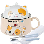 tasse soupe couvercle céramique porcelaine dessin animé chats bleu rose mignon unique environnement