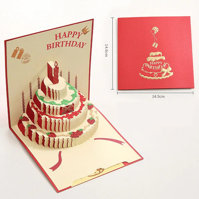 cartes postales 3d pop up anniversaire gâteau ballons happy birthday enveloppes différentes couleurs festive