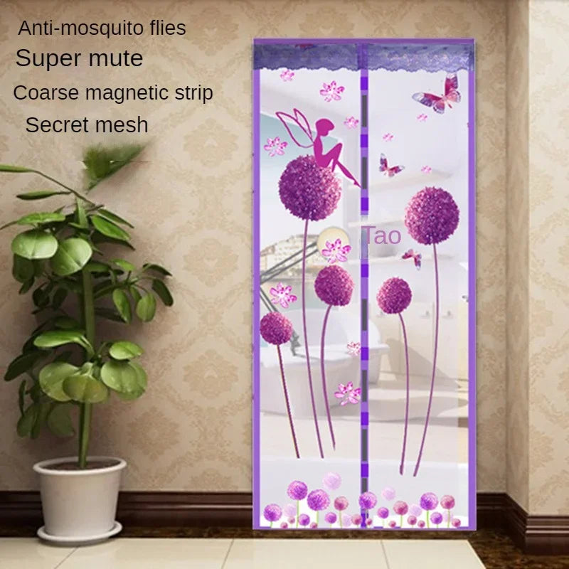 rideau moustiquaire porte violet fleurs papillons moderne translucide adhésif clips branches
