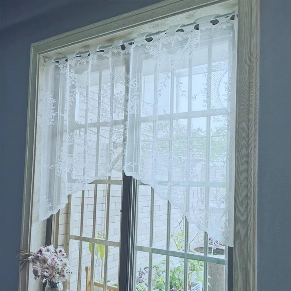 rideau blanc floral transparent poche tringle moderne décoration maison vintage