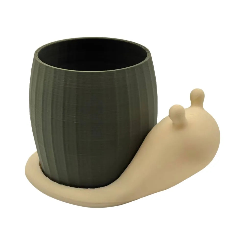 pots fleurs forme escargot vert foncé beige clair motif texturé plantes vertes succulentes fougères