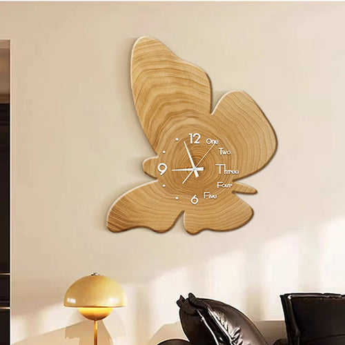 horloge murale papillon bois clair moderne anneaux croissance rustique aiguilles métalliques antirayures imperméable