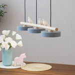 lampe suspendue moderne minimaliste led gris blanc rose jaune bleu oiseaux résine bois