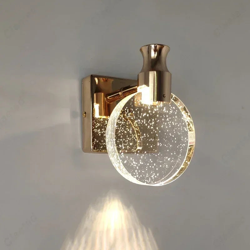 lampe murale moderne or transparent paillettes dorées led 13cm 16cm