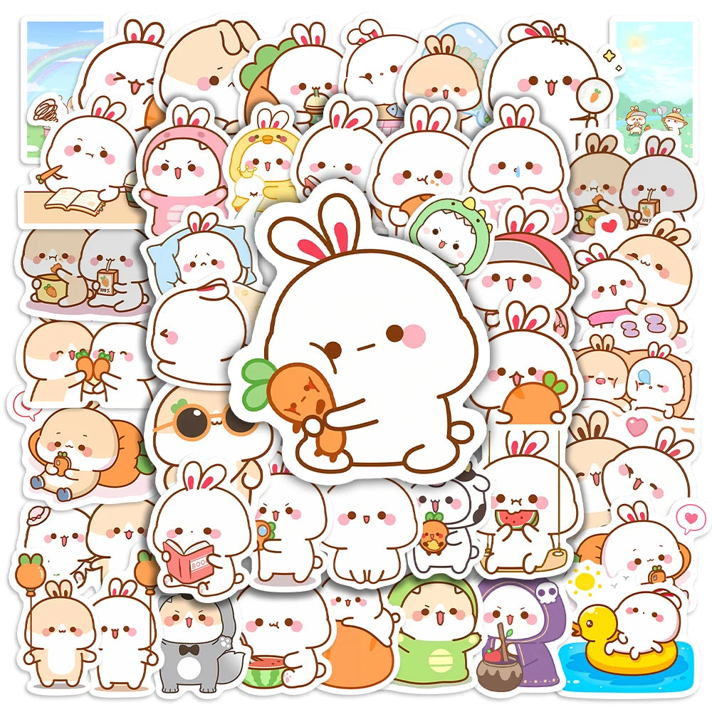 stickers kawaii dessin animé lapins motifs doux autocollants waterproof multicolor modernes scrapbook téléphone ordinateur