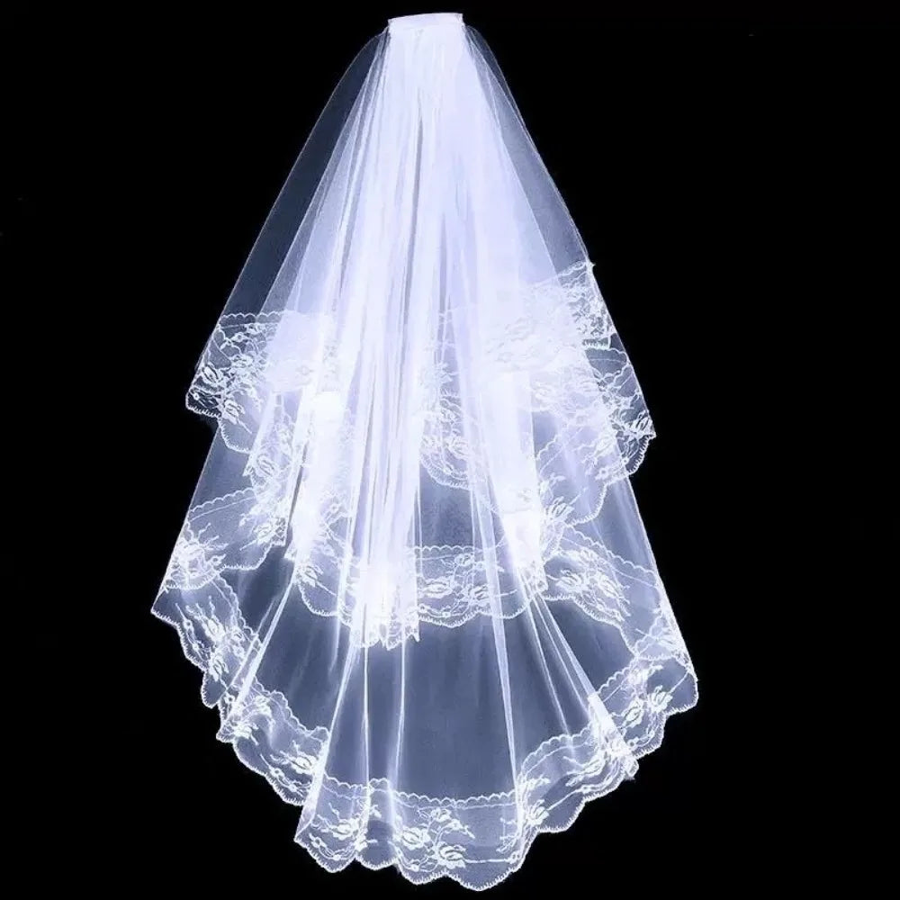 voile mariée dentelle noire blanche transparente classique élégante accessoire photo halloween fantôme double couche