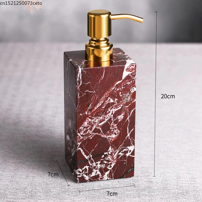 ensemble salle bain marbre rouge distributeur savon porte savon diffuseur huile essentielle moderne