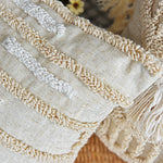 coussin boho chic brodé franges polyester beige décoratif rectangle 45x45cm