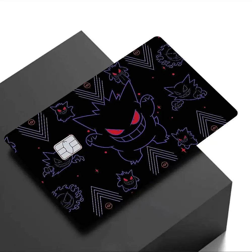 autocollants carte crédit dessin animé gengars monstres noirs violets yeux rouges nuages lunes motifs