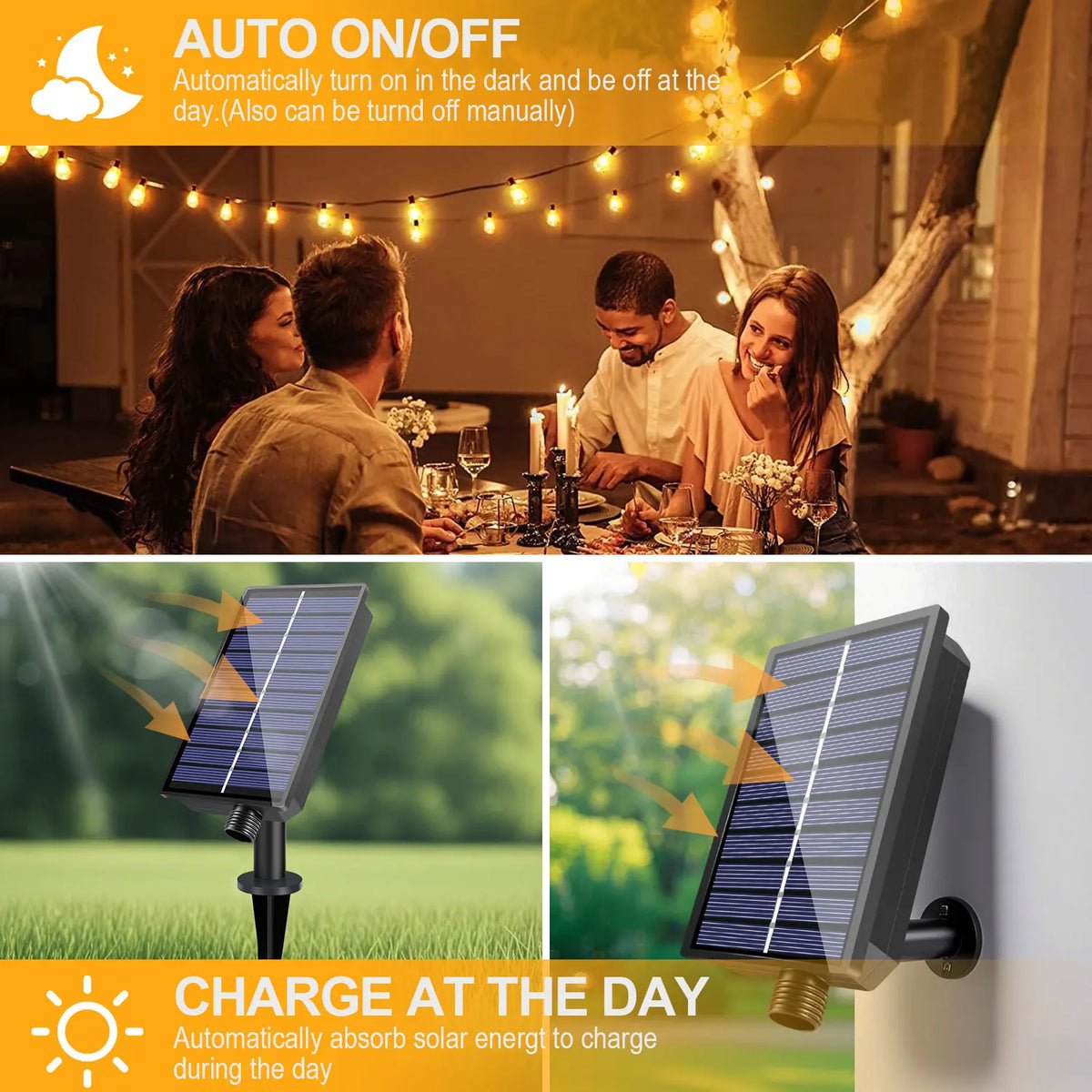 éclairage solaire extérieur guirlande 30m 50ampoules jaunes panneau solaire télécommande