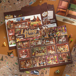 puzzle multicolore ville miniature scènes personnages bâtiments voitures artistique