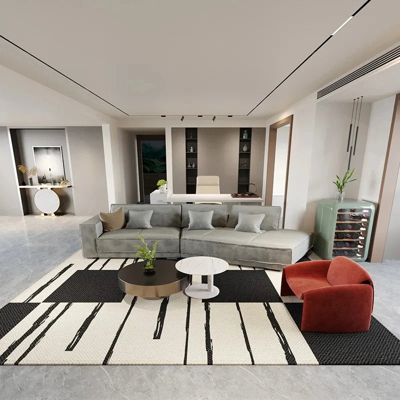 tapis moderne géométrique noir blanc gris love is love adhésif salon chambre polypropylène polyester